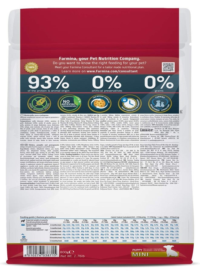 FARMINA N&D Pumpkin - Chicken & Pomegranate - Grain Free - Dog Dry Food - Puppy - Mini Breed (Pack of 2, Each 800Gms) - Image 2